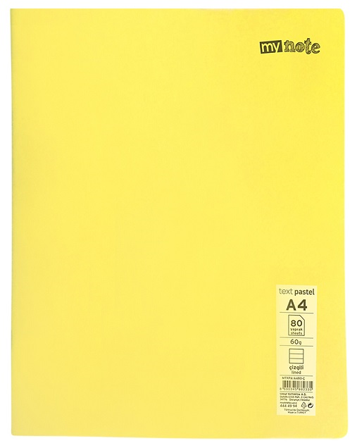 MYNOTE DEFTER TEXT PASTEL PP KAPAK DİKİŞLİ A4 80 YP ÇİZGİLİ MTXPA-A480-Ç