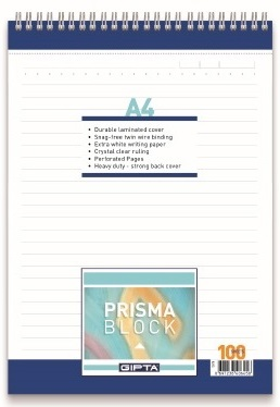 GIPTA BLOKNOT PRISMA A5 SPİRALLİ KARTON KAPAK 100 YP. DÜZ 1296