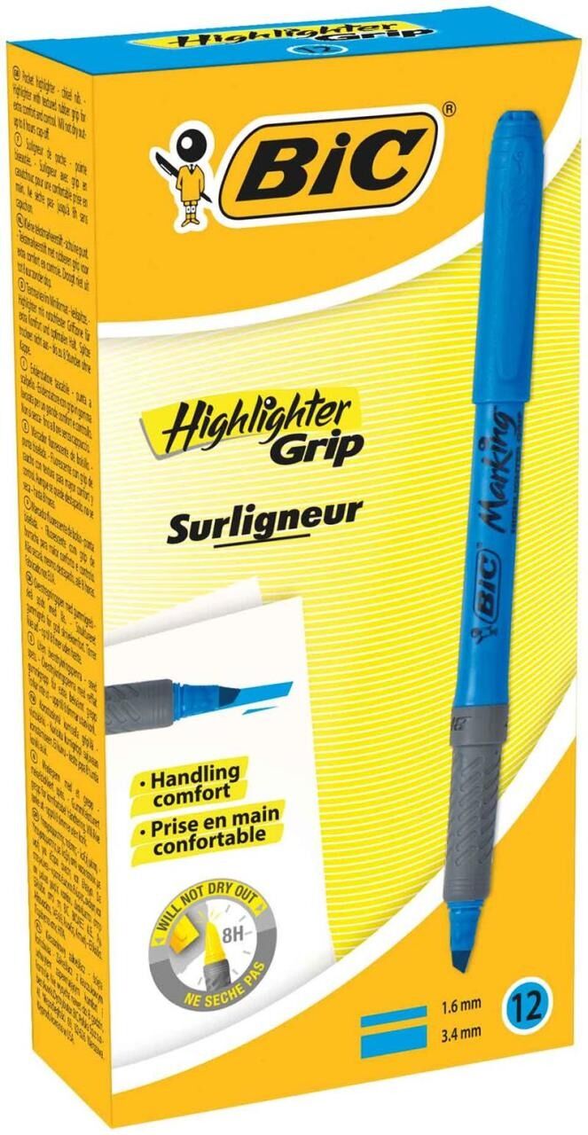 Bic Fosforlu Kalem Brite Liner Grip 12 Li Mavi 811931