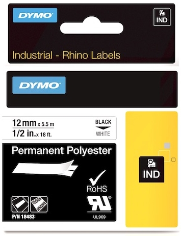 DYMO ŞERİT RHİNOPRO 12MM x 5.5MT BEYAZ/SİYAH 18483