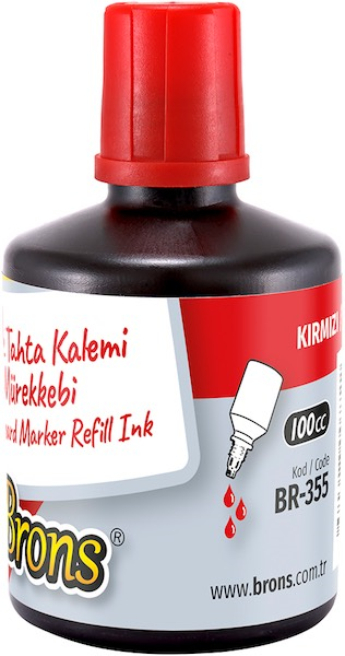 BRONS BEYAZ TAHTA KALEMİ  MÜREKKEBİ 100 CC KIRMIZI BR-355