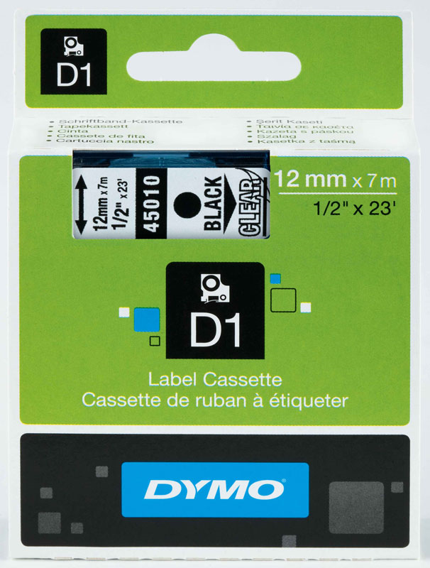 DYMO ŞERİT D1 12MM x 7MT ŞEFFAF/SİYAH 720500 45010