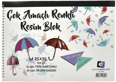 ALEX RESİM DEFTERİ 25x35 120GR SPR. RENKLİ 25 Lİ ALX-0589