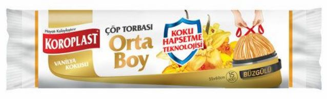 KOROPLAST ÇÖP TORBASI ORTA 55x60 BÜZGÜLÜ VANİLYA KOKULU 15 Lİ ST01600160