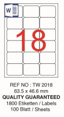 TANEX LASER ETİKET TW-2018 63.5 X 46.6 MM ( 18 ) 100 LÜ