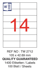 TANEX LASER ETİKET TW-2712 105 X 42.69 MM ( 14 ) 100 LÜ