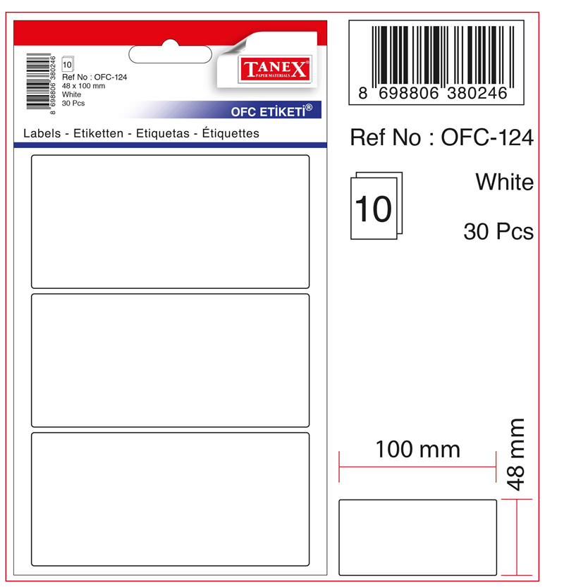 TANEX OFİS ETİKETİ OFC-124 BEYAZ