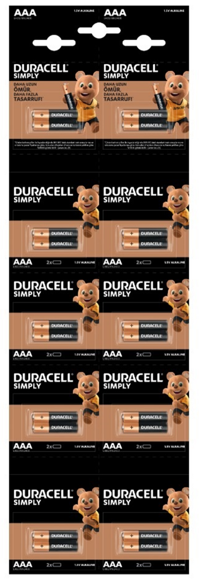 DURACELL PİL 20 Lİ AAA KALEM KARTELA (2x10)