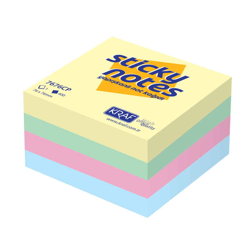 7676cp Yapışkanlı Not Kağıdı Küp 76x76 400yp. Pastel