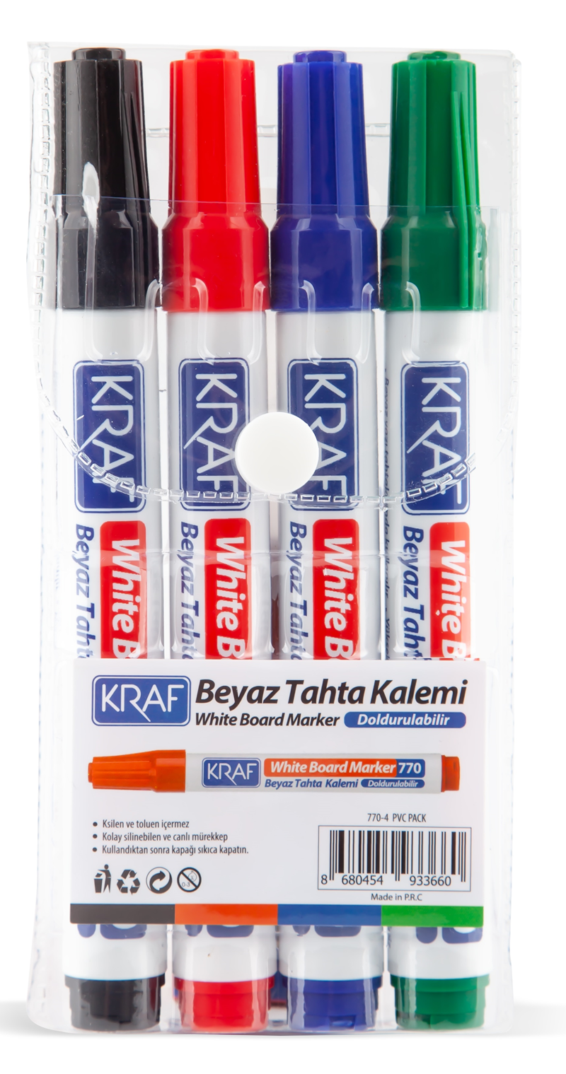 KRAF BEYAZ TAHTA KALEMİ DOLDURULABİLİR 770-4 4 LÜ PVC
