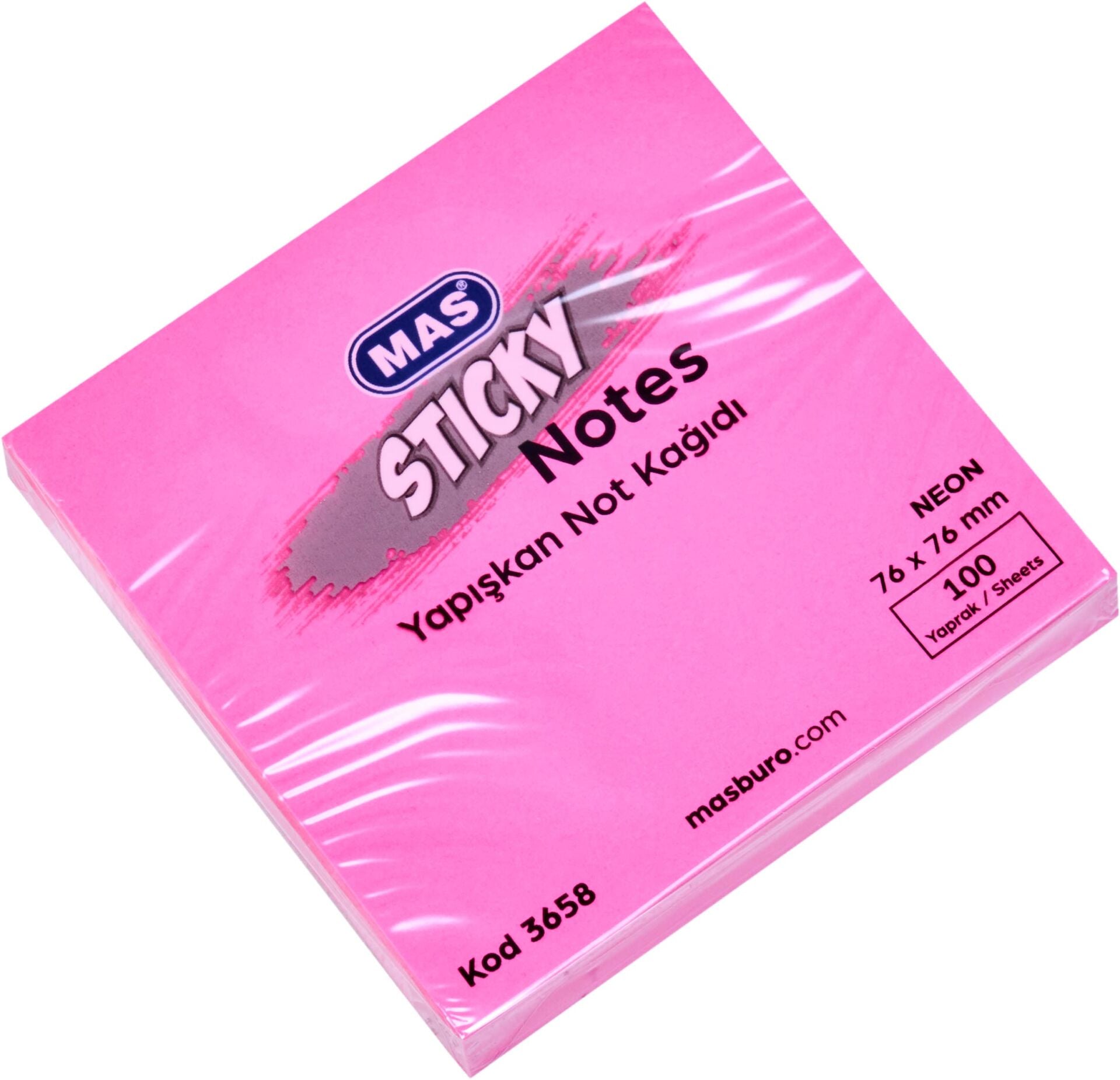 MAS YAPIŞKANLI NOT KAĞIDI 3658 76x76 100 YP NEON PEMBE