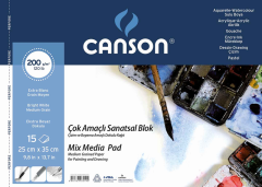 CANSON RESİM ve ÇİZİM BLOĞU 1557 MIX MEDIA FINFACE SPİRALLİ 25x35 200 GR 15 SF FCNS200152535