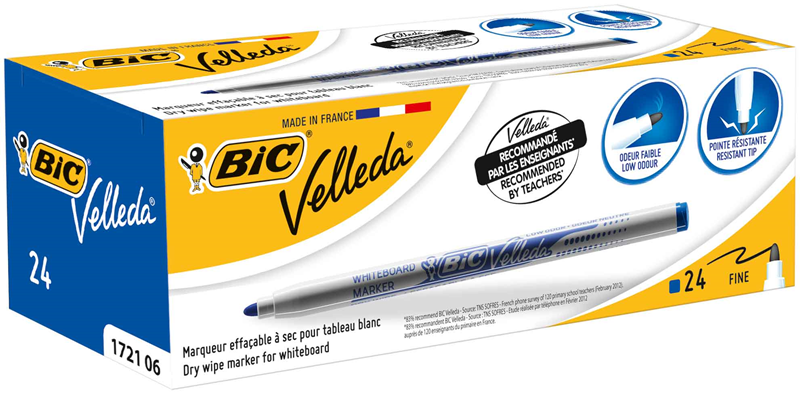 BIC BEYAZ TAHTA KALEMİ VELLEDA ÇOCUK 1721 24 LÜ MAVİ 841841