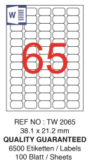 TANEX LASER ETİKET TW-2065 38.1 X 21.2 MM ( 65 ) 100 LÜ