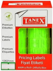 TANEX MOTEX ETİKET 12X21 FLORASAN YEŞİL 800 LÜ