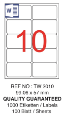 TANEX LASER ETİKET TW-2010 99.06 X 57 MM ( 10 ) 100 LÜ