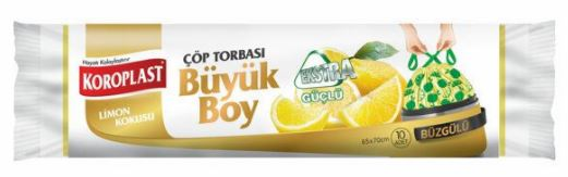 KOROPLAST ÇÖP TORBASI BÜYÜK 65x70 BÜZGÜLÜ EKSTRA GÜÇLÜ LİMON KOKULU 10 LU ST01600155
