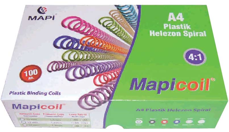 MAPİ SPİRAL PLASTİK HELEZON 4:1 14MM ŞEFFAF 100 ADET 48 LOP 2351404