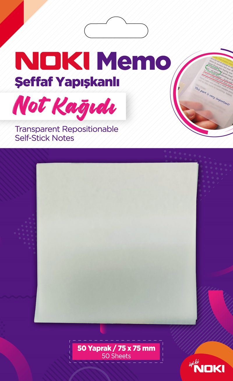 NOKİ MEMO YAPIŞKANLI NOT KAĞIDI 75x75 50 YP 12300 ŞEFFAF