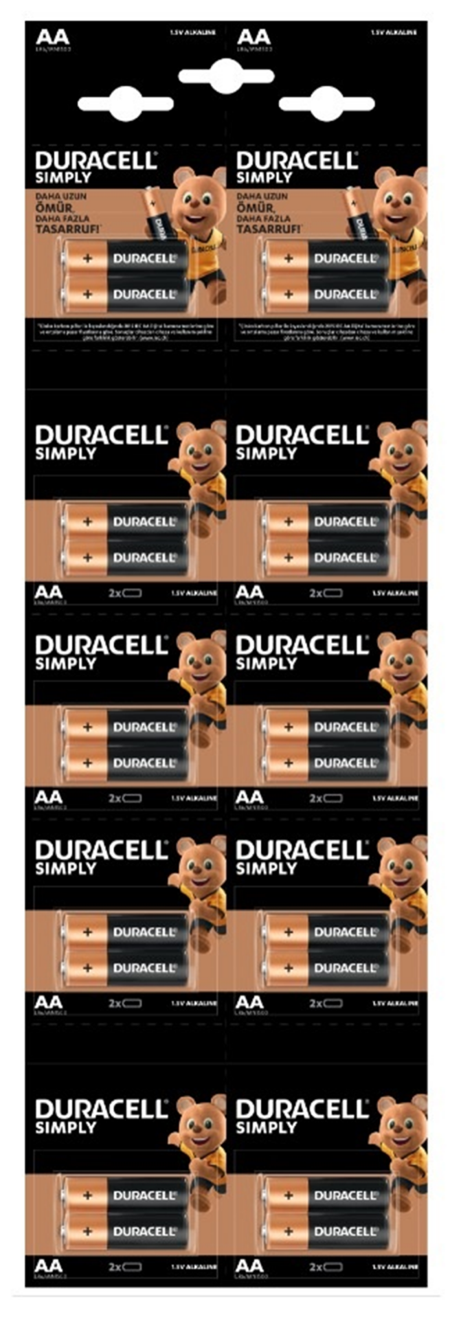 DURACELL PİL 20 Lİ AA   KALEM KARTELA (2x10)
