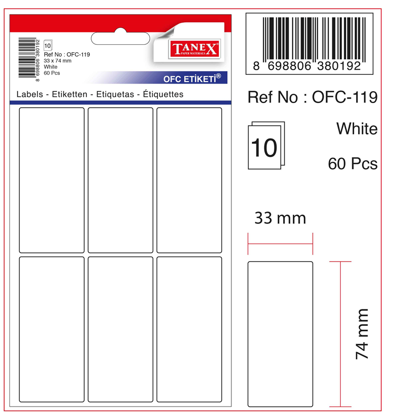 TANEX OFİS ETİKETİ OFC-119 BEYAZ