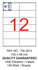TANEX LASER ETİKET TW-2612 105 X 48 MM ( 12 ) 100 LÜ
