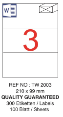 TANEX LASER ETİKET TW-2003 210 X 99 MM ( 3 ) 100 LÜ