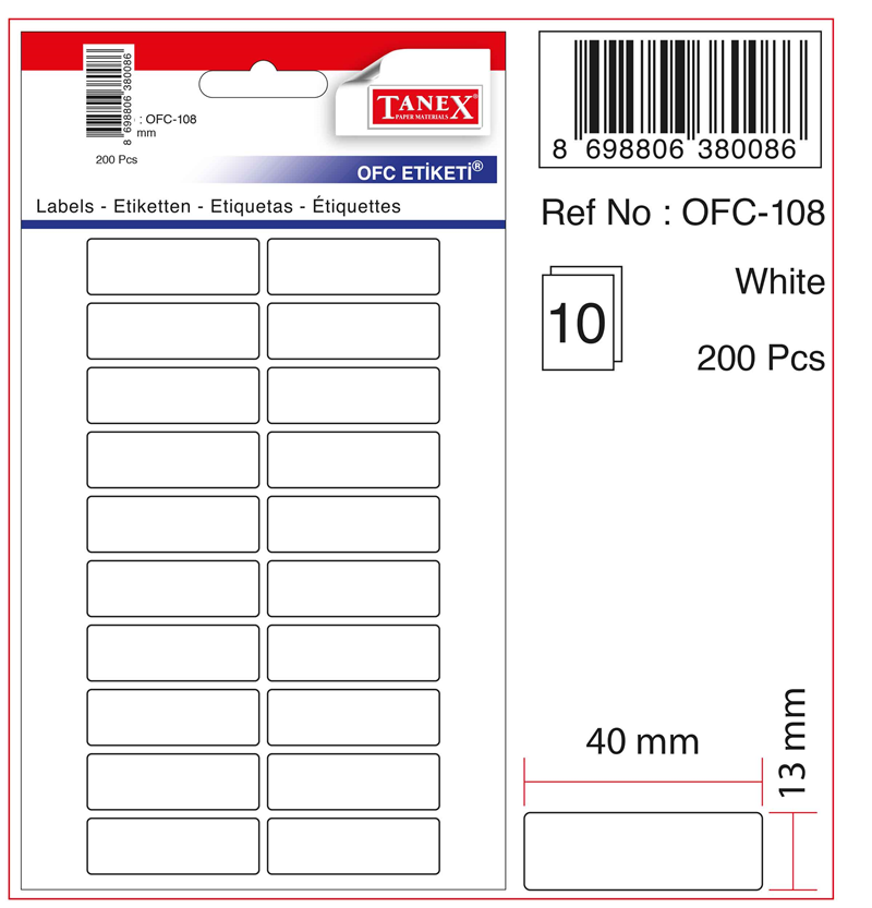 TANEX OFİS ETİKETİ OFC-108 BEYAZ