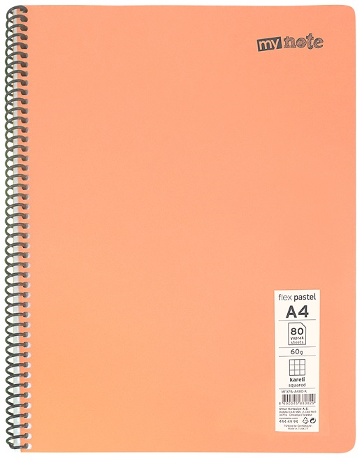 MYNOTE DEFTER FLEX PASTEL PP KAPAK SPİRALLİ A4 80 YP ÇİZGİLİ MFXPA-A480-Ç