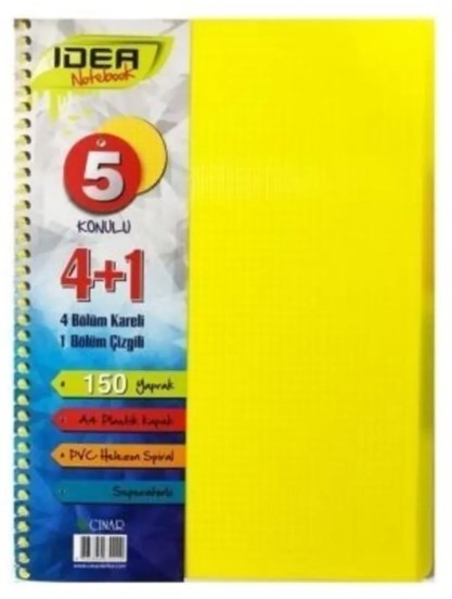 ÇINAR DEFTER A5 SEPERATÖRLÜ 4 KARELİ+1 ÇİZGİLİ 150 YP. 66001