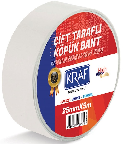 KRAF ÇİFT TARAFLI KÖPÜK BANT 25mm X5m 5025G