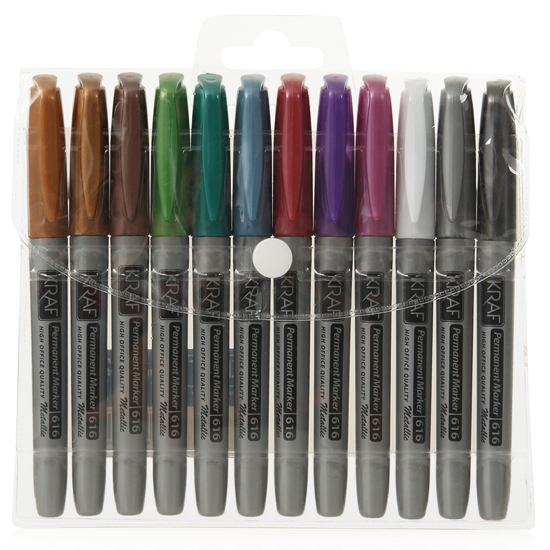 Fırça Uçlu (BRUSH PEN) Permanent Markör Metalik 12 Renk