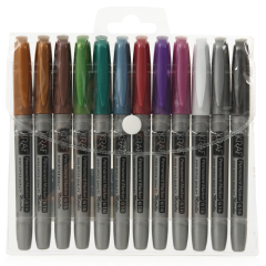 Fırça Uçlu (BRUSH PEN) Permanent Markör Metalik 12 Renk
