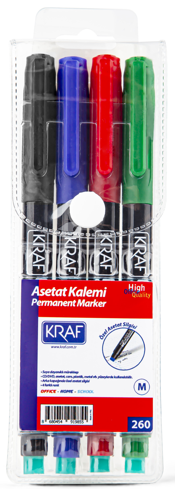 Asetat Kalemi Silgili 4 Renk 260 m