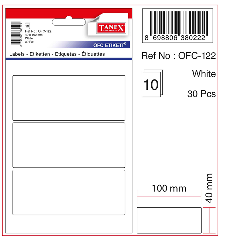 TANEX OFİS ETİKETİ OFC-122 BEYAZ