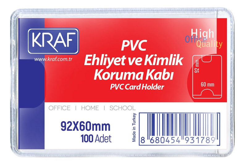 KRAF KART POŞETİ PVC   92x60mm EHLİYET & KİMLİK 100 LÜ