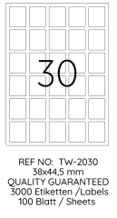 TANEX LASER ETİKET TW-2030 38 X 44.5 MM 100 LÜ