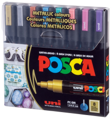 UNİ POSTER MARKÖRÜ POSCA 1.8-2.5 PC-5M/8C MC METALİK RENKLER 8 Lİ