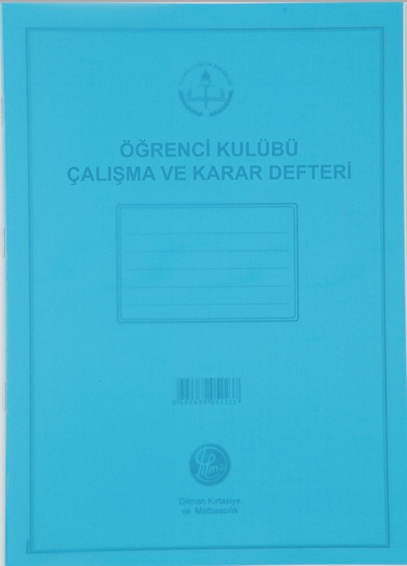 DİLMAN ÖĞRENCİ KULUBÜ ÇALIŞMA VE KARAR DEFTERİ PP KAPAK 20x28 16 YP 5322