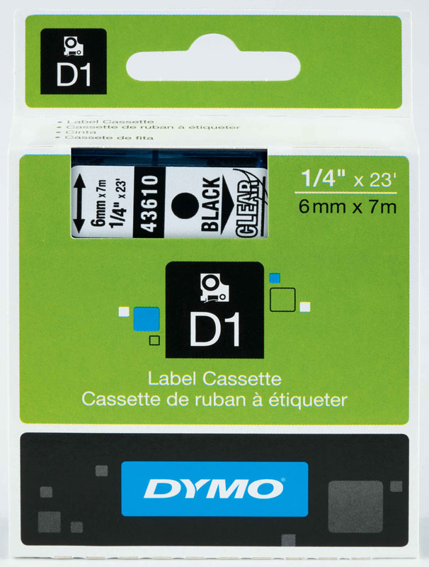 DYMO ŞERİT D1 6MM x 7MT ŞEFFAF/SİYAH 0720770 43610