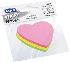 MAS YAPIŞKANLI NOT KAĞIDI ŞEKİLLİ 3672 75 YP KALP KARMA 3 RENK