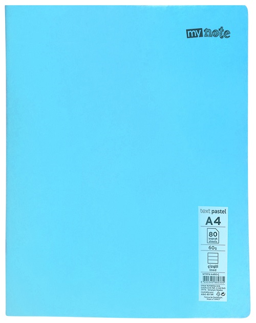 MYNOTE DEFTER TEXT PASTEL PP KAPAK DİKİŞLİ A4 60 YP ÇİZGİLİ MTXPA-A460-Ç